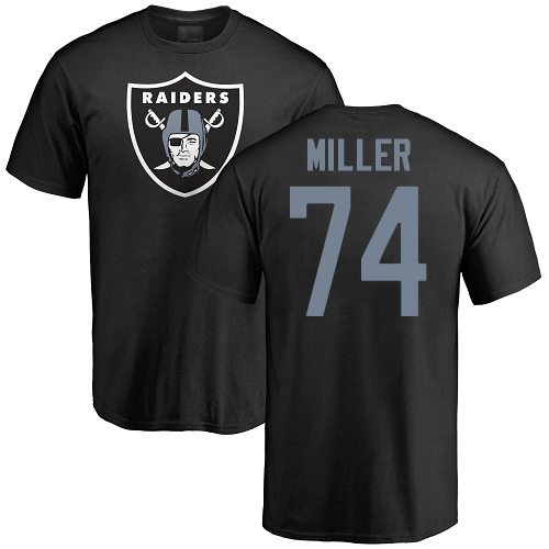 Men Oakland Raiders Black Kolton Miller Name and Number Logo NFL Football #74 T Shirt